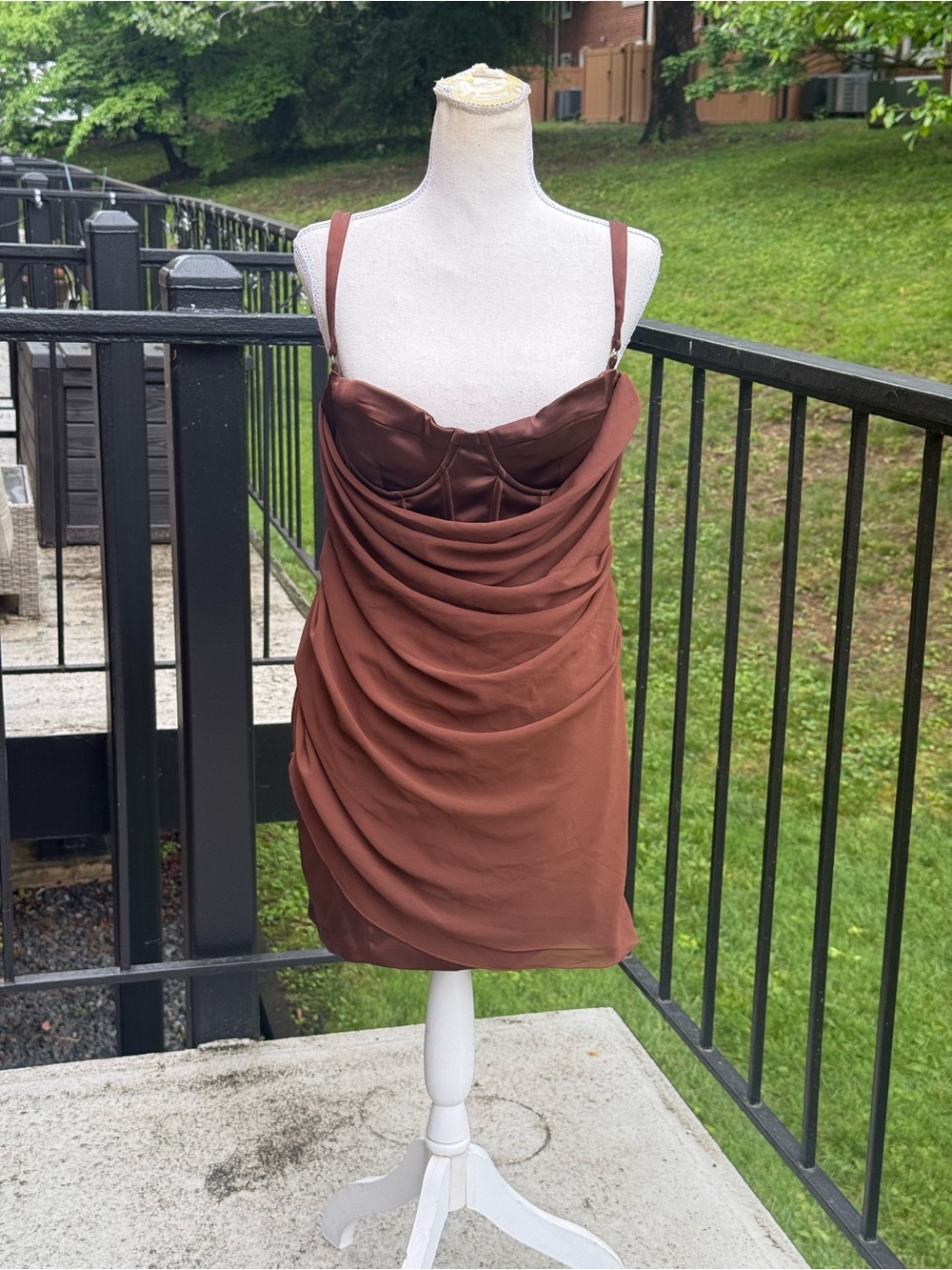 Oh Polly Draped Corset Mini Dress in Brown Size 8 - Picture 5 of 9